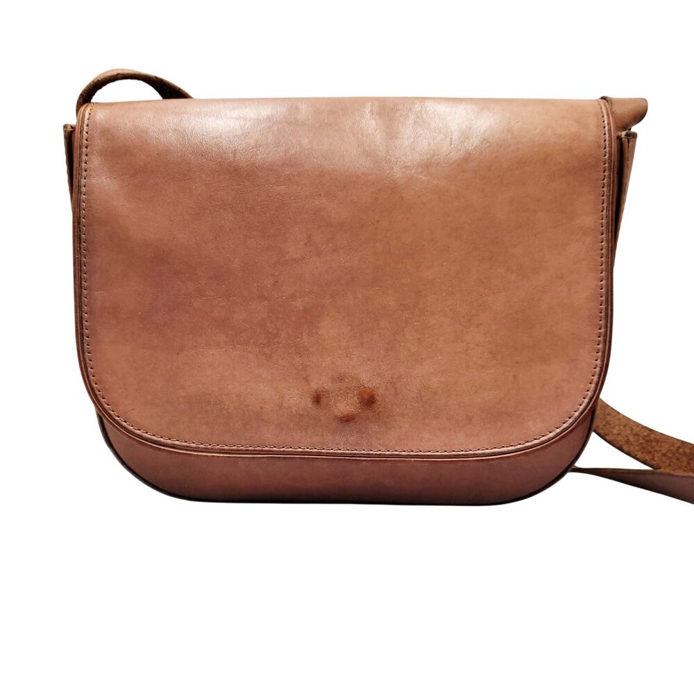 COS Brown Leather Crossbody Satchel Saddle-style Bag Magnetic Snap Closure